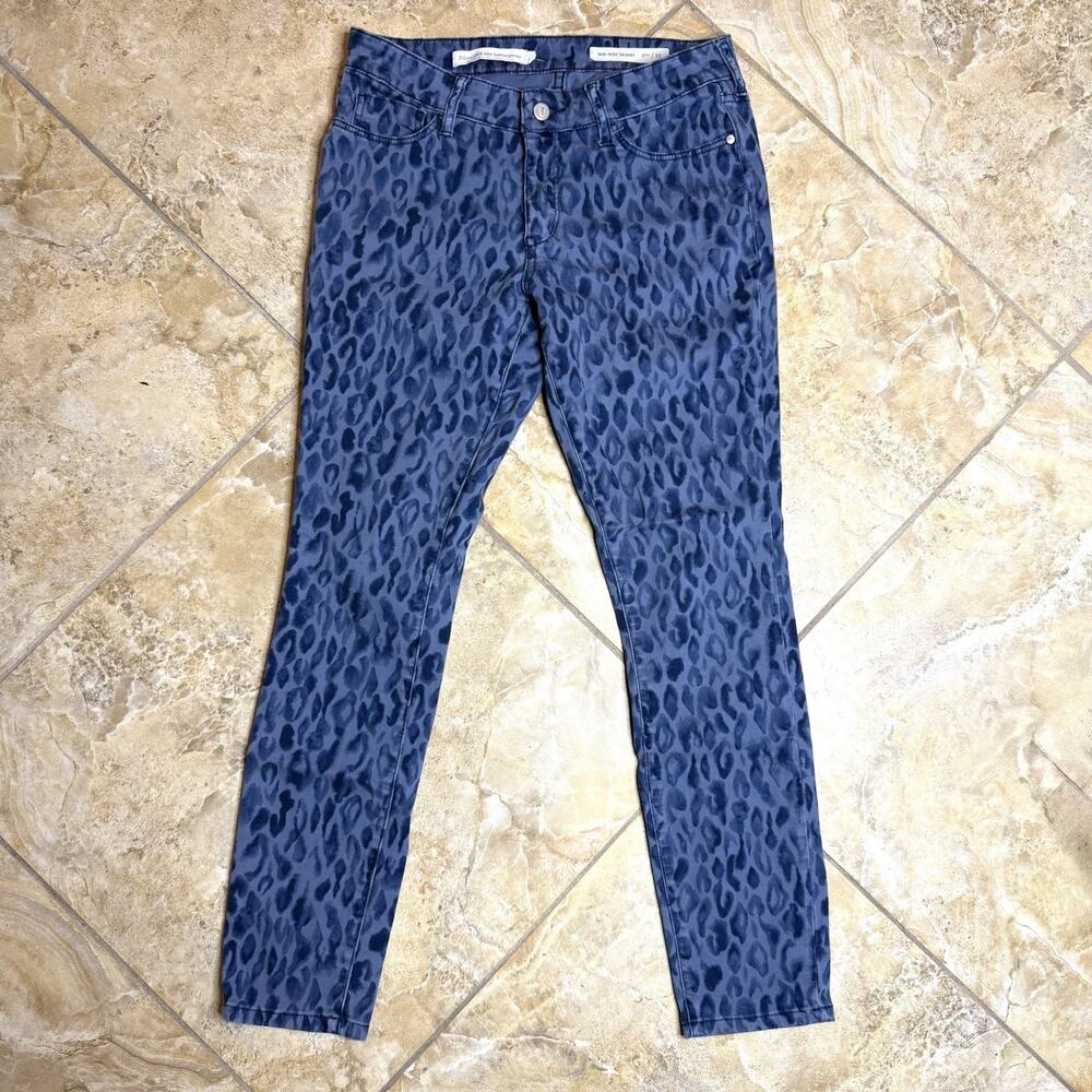 Pilcro and the Letterpress 27 Blue Leopard Print Mid Rise Skinny Jeans Women’s